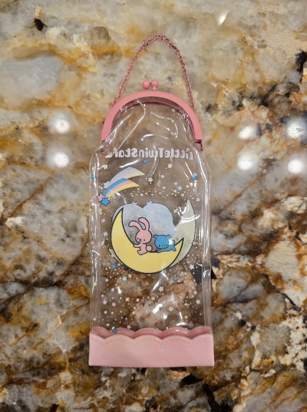 Vintage 1976 Sanrio Japan Little Twin Stars Clasp Case Vinyl Pink - Picture 2 of 5
